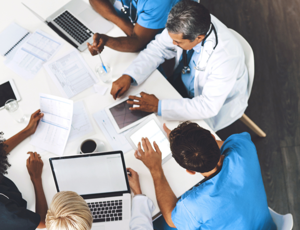 Hospital workers in a meeting