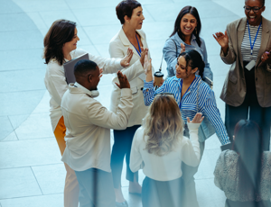 Employees gathering in a corridor