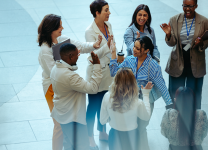 Employees gathering in a corridor