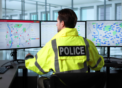 Police officer analysing data